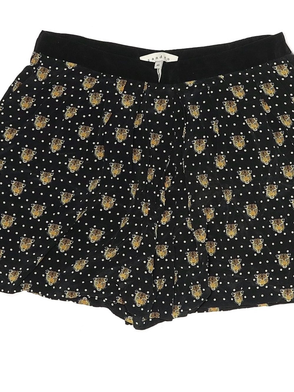 Sandro Black Polka Dot Shorts with Gold Tiger Motif